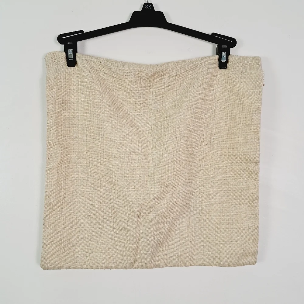 HOSL Rustic Burlap Feather Print Zippered Square‎ Pillow Cover